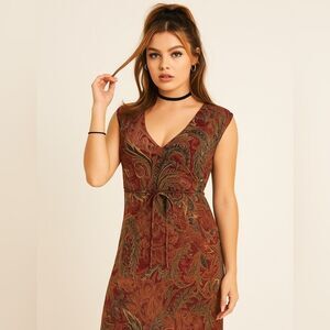 Charlotte Russe Vintage Y2K Paisley Faux Wrap Dress w/ Tie Size S Made in USA